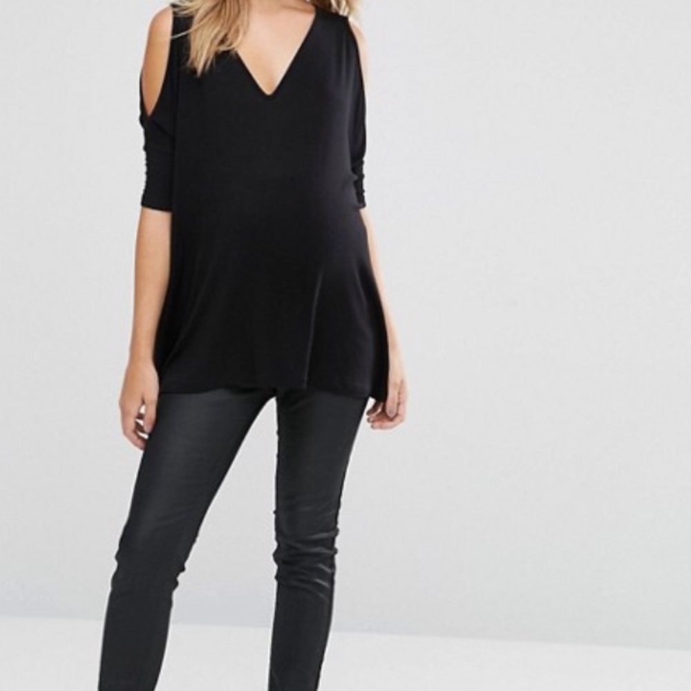 Black Maternity Oversized Cold Shoulder Top